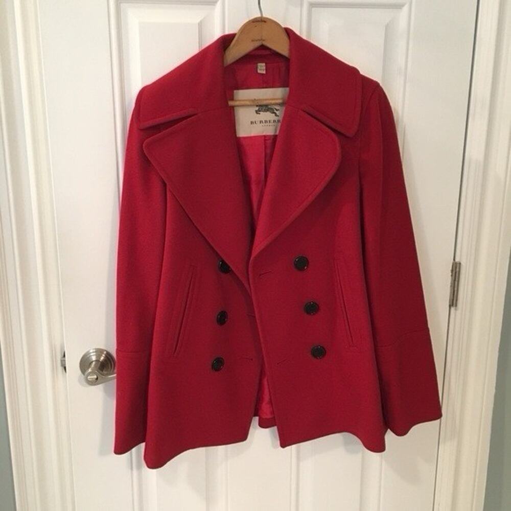 Burberry Wool Pea Coat Classic Double Breasted Lined Sz 14